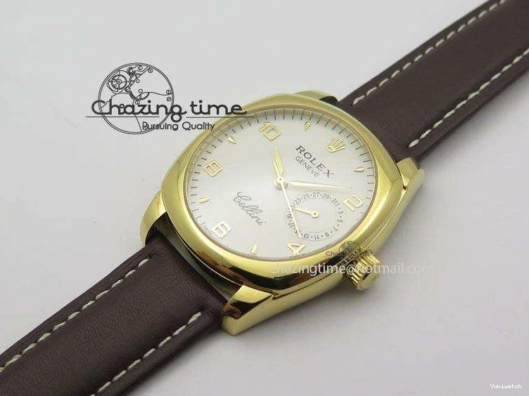 On YG A2824 Leather Brown Dial Date Cellini Strap Numeral White 0318